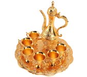 Juego de cafetera turca vintage pequeña, kit de bandeja de cafetera europea con 6 tazas de café, juego de tazas de café turco de cobre para fiesta de