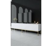 Mueble de televisión espero, aparador de salón, mueble bajo para tv, base de pared equipada, 180x30h47 cm, blanco y oro