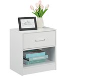 Relaxdays mesita de noche, con cajón, compartimento abierto, 41,5x39x31cm, mesa cama dormitorio, mesita auxiliar, blanca
