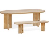 Pack de mesa de comedor de 160x78cm y banco de 120x45cm de madera maciza de abeto decowood en tono roble medio modelo tokyo