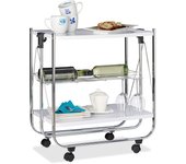 Relaxdays camarera plegable para cocina con 4 ruedas, cesto de rejilla y 2 baldas, acero, blanco, 68,5 x 68 x 40,5 cm