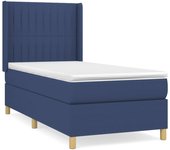 Cama somier tapizada con colchón de tela azul 90x200 cm