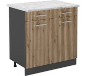 Vicco mueble bajo de cocina r-line, roble artesanal, 80 cm , et mármol