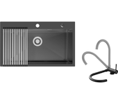 Auralum max évier de cocina 1 bandeja 75 x 45 cm,inox negro con escurridor plegable + mezclador cocina,inoxidable 304 plegable giratorio 360°,negro