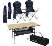 Hauki juego de muebles de camping 3pcs. mesa de camping plegable beige con 2 sillas de camping azul