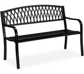 Relaxdays banco jardín, asiento parque 2 plazas, diseño rústico, cómodo mueble exterior, metal, 87 x 127 x 60 cm, negro