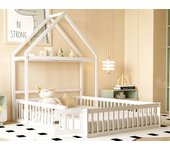 Cama infantil cabina 140x200 cm de madera maciza - con barra para ropa - blanco
