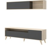 Pared equipada arusha, juego de salón con soporte para tv, mueble de salón multiusos, 180x41h180 cm, antracita y roble nudo