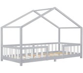 Cama para niños treviolo forma de casa pino 90x200 cm gris claro y blanco mate [en.casa]