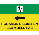 Señales viales pvc rogamos disculpen molestias flecha izquierda 500 x 700 mm sekureco