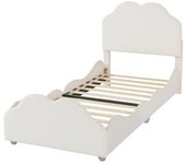 Cama para niño acolchada en terciopelo, marco de madera con barreras de seguridad, 90x200 cm, beige