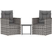 Muebles de jardín con cojines 3 piezas | conjunto de comedor | conjunto de descanso ratán sintético gris cfw702858