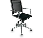 Silla de oficina giratoria de malla negra con reposabrazos de acero cromado y ruedas de goma, off line modelo blick