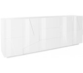 Aparador zeus, aparador de cocina con 4 puertas y 3 cajones, buffet de salón, 100% made in italy, 224x44h86 cm, blanco brillo