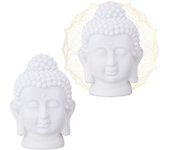 2 figuras de cabeza de buda, plástico, escultura hogar, 17 x 12 x 10 cm, decoración zen para salón y baño, blanco