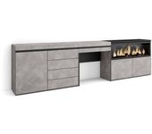 Tocador, 284x35x75cm, con cajón, chimenea eléctrica xxl, cómoda, cajonera, cemento
