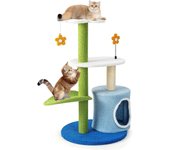 Costway árbol para gatos, torre para gatos en forma de flor con rascador cubierto de sisal, percha de felpa en forma de hoja, centro de actividades pa