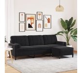 Sofá 3 plazas con reposapiés negro 210 cm terciopelo