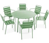 Mesa redonda de jardín y 6 sillas de acero verde cactus, palavas - oviala