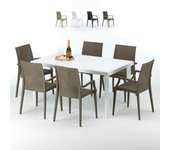 Mesa rectangular blanca 150x90 cm y 6 sillas de colores bistrot arm summerlife