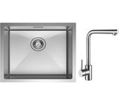 Cecipa max fregadero de cocina fregadero de acero inoxidable cepillado de 1 seno 50 * 44 cm + mezclador de fregadero giratorio de 360 ° cepillado
