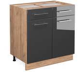 Vicco mueble bajo de cocina fame-line, antracita alto brillo, 80 cm con cajón, sin encimera