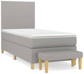 Cama con somier tapizado y colchón de tela gris claro 90x190 cm