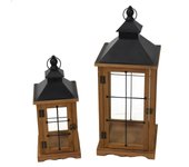 Farol de madera metal 1-2 gris natural cuadrado cm25x25h62