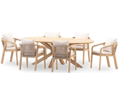 Conjunto de jardín mesa oval 220x115 y 6 sillas cuerda beige - siena