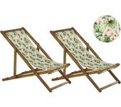 Beliani conjunto de 2 hamacas plegables anzio con telas de recambio motivo floral madera de acacia marrón claro