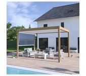 Pérgola bioclimática autoportante ombrea vs 3x4m - aspecto madera/blanco + 1 estor 3m blanco