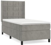 Cama con somier tapizado y colchón de terciopelo gris claro 90x190 cm