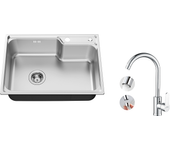 Auralum max fregadero cocina 1 bandeja 62*45*21cm,acero inoxidable pvd nano lavabo colocar,plata+elegante mezclador cocina cromado,pivonte 360°