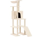 Rascador para gatos con postes de sisal crema 166 cm
