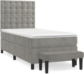 Cama con somier tapizado y colchón de terciopelo gris claro 90x190 cm