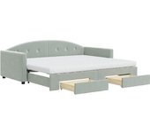 Sofá cama nido con cajones terciopelo gris claro 90x200 cm
