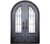 Puerta doble artesanal metálica de entrada para exterior, de dos hojas, de hierro forjado, hecha a mano, viveidea mod. blank