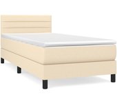 Cama somier tapizada con colchón de tela color crema 90x190 cm