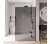 Bernstein - mampara de ducha italiana 70x200cm, cristal ahumado nano 10mm, perfil de pared de acero inoxidable negro mate, sin perfil de suelo - ex102