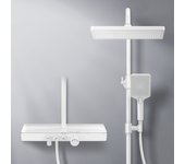 Emke columna de ducha con termostato, estantes de cristal de 45 x 13 cm, 3 tipos de chorro, ducha de lluvia, certificación ktw, blanco