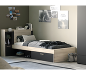 Cama 90 x 200 con compartimentos - negro y natural + somier + colchón - martelo