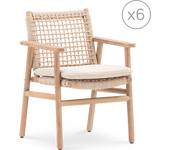 Pack 6 sillas madera y cuerda en red con cojin - rodas