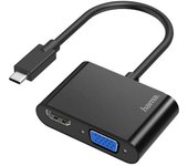 Hama | adaptador usb-c a hdmi y vga (adaptador con usb-c macho a vga y hdmi hembra, conversor de audio a vídeo, ultra hd 4k para pc) negro