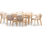 Conjunto mesa 170x90cm y sillas jardín 6 plazas madera y cuerda - siena