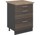 Vicco mueble bajo de cocina r-line, gris noble, 60 cm con cajones, et roble