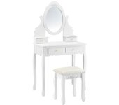 Tocador mesa de maquillaje espejo 4 cajones taburete mdf y madera 141 cm blanco 03_0001499