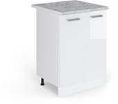 Vicco mueble bajo de cocina r-line, blanco alto brillo, 60 cm , et mármol