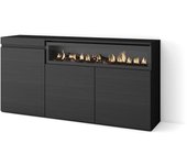 Aparadores para salón, 150x35x75cm, 3 puertas, chimenea eléctrica, negro
