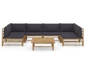 Set de muebles de jardín 7 piezas bambú con cojines gris oscuro
