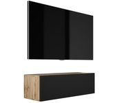 Mueble tv suspendido, 100 x 34 x 32 cm, roble wotan / negro mate